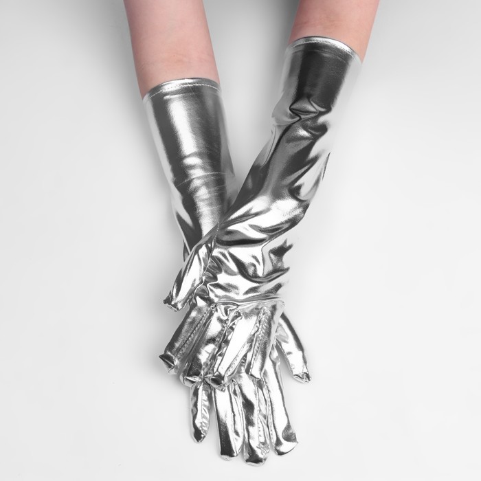 Карнавальные перчатки, цвет серебро