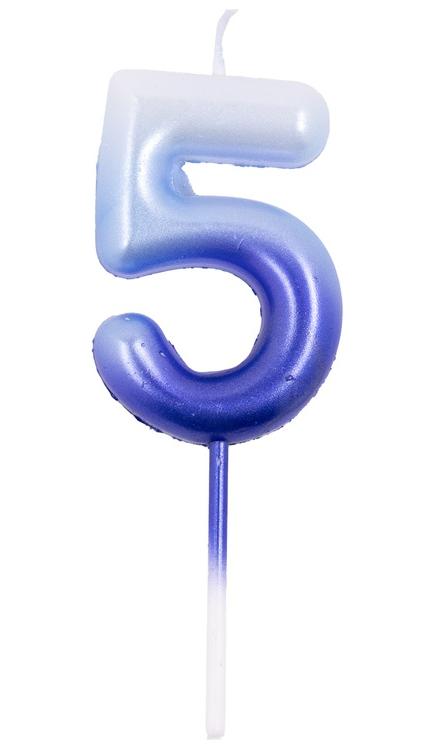 Свеча -цифра "5" Омбре голуб/синий 6см