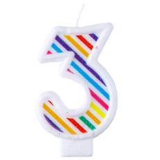 Свеча -цифра "3" Полосы разноцветные7смG