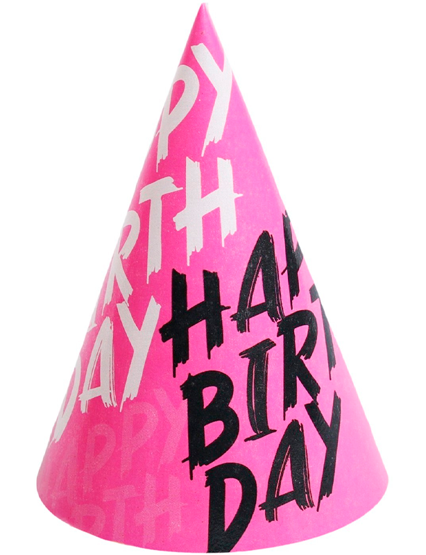 Колпак бумажный "Happy Birthday",  (набор 6 шт)