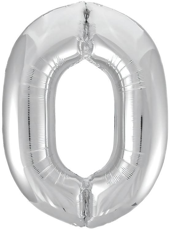 Цифра 0 Металлик Silver 102 см шар фольгированный с воздухом; Agura