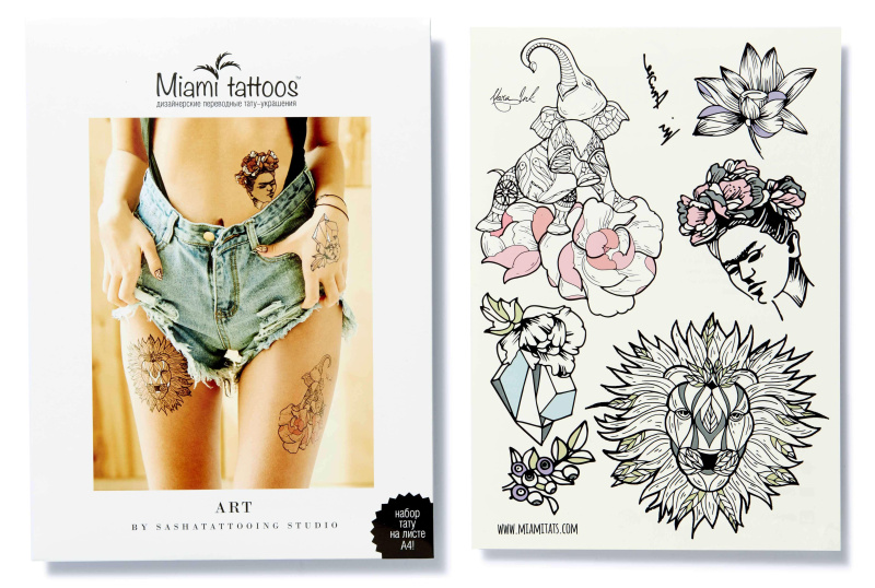 Переводные тату Miami Tattoos Art by Nora Ink Sashatattooing Studio; NI-A-070716