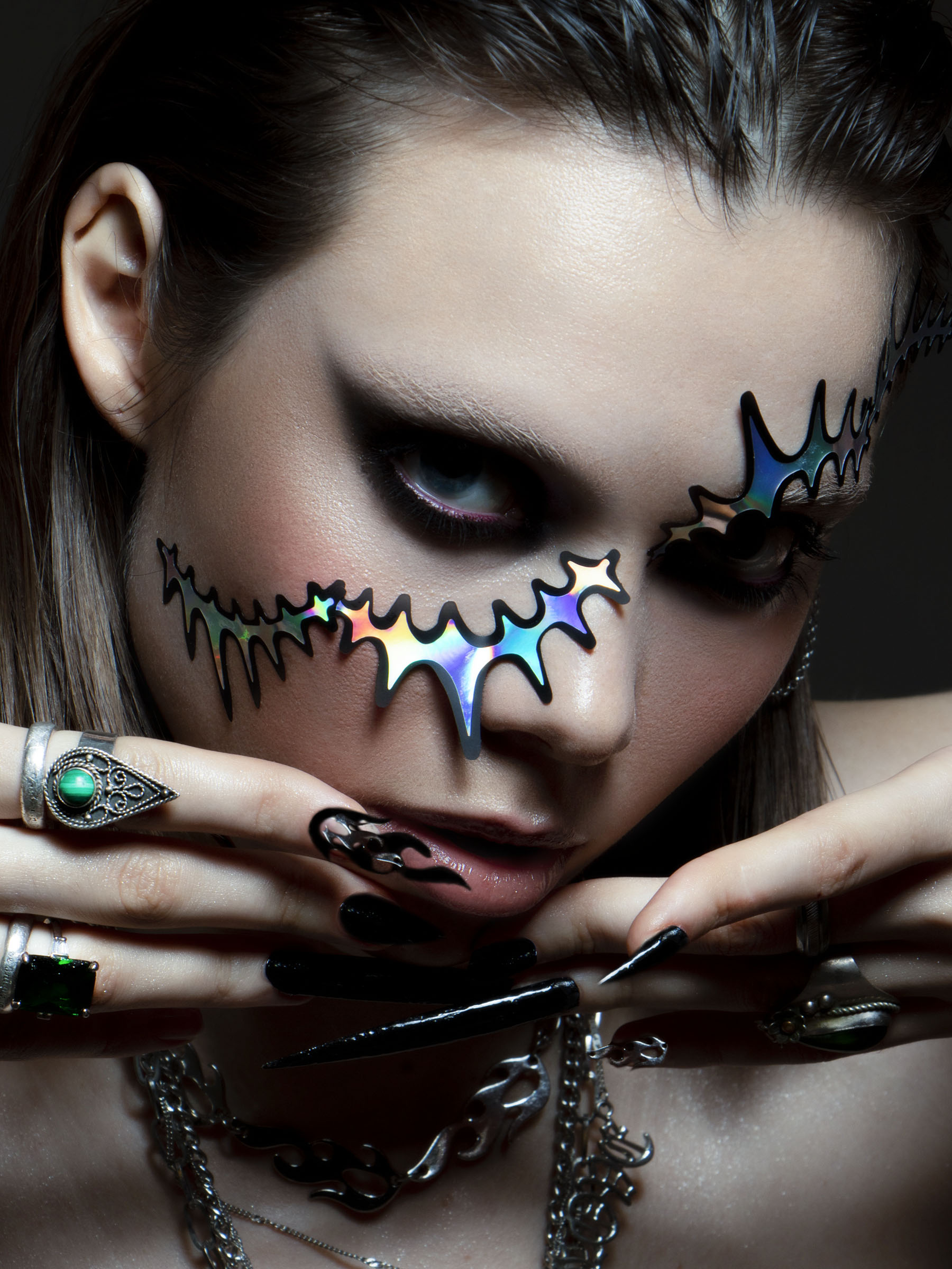 Наклейки для макияжа Halloween Кости Черный + Голографика; FLASHHLW080104