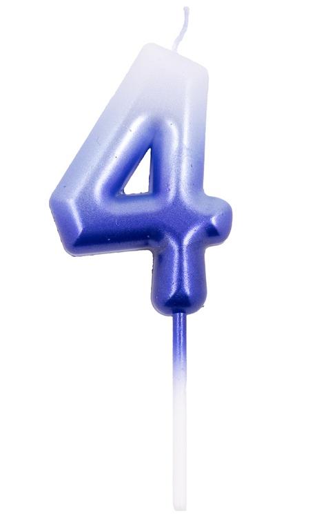 Свеча -цифра "4" Омбре голуб/синий 6см Свеча -цифра "4" Омбре голуб/синий 6см